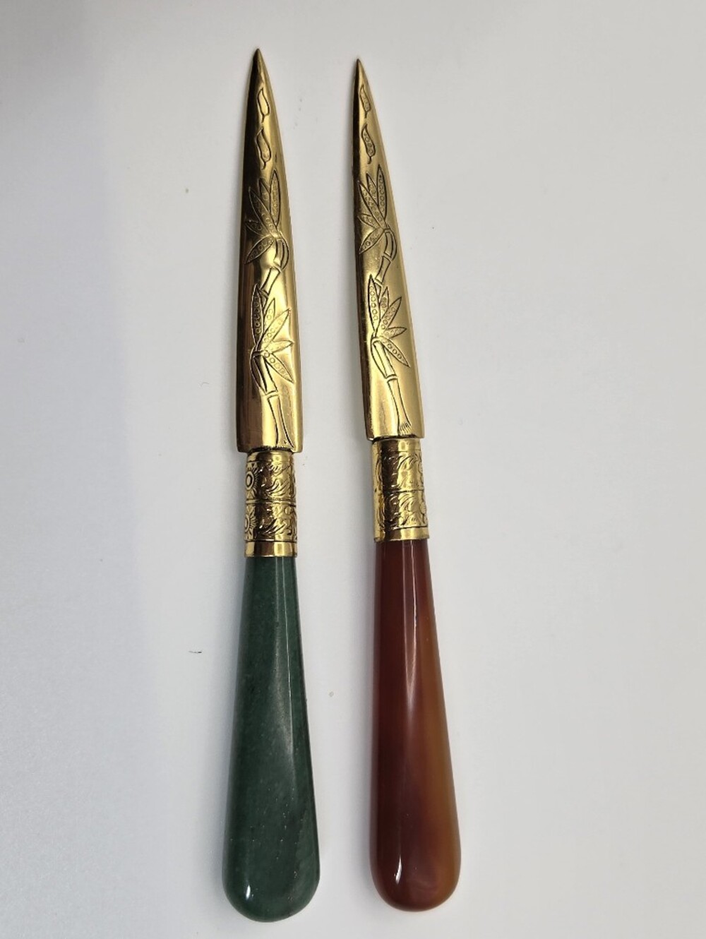 Vintage Brass Letter Openers Possibly Gumps Of San Francisco Aventurine & Agate